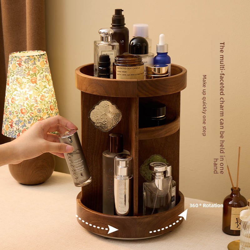 Beauty Makeup Table - 원목 회전식 화장품 정리함, 데스크탑 수납