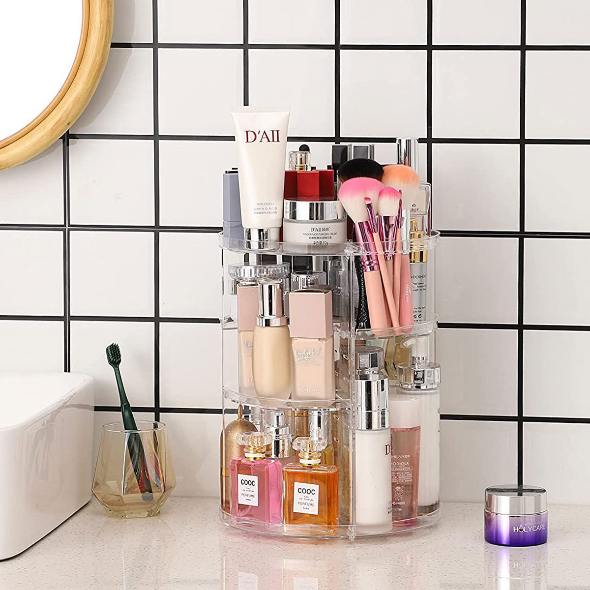 Beauty Makeup Table - 360도 회전식 화장품 보관함(조절 가능한 선반
