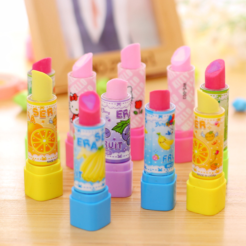 Beauty Makeup News - 10Pcs 만화 과일 립스틱 모양 지우개
