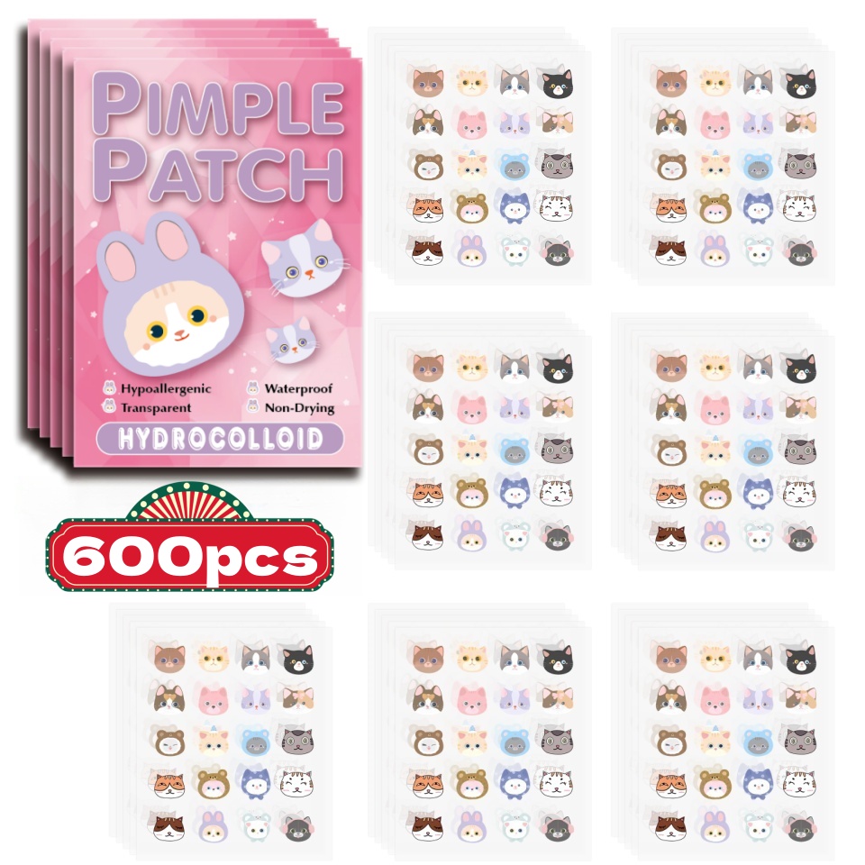 Pressed Powder Foundation - 600개 만화 여드름 패치, 귀여운 고양이