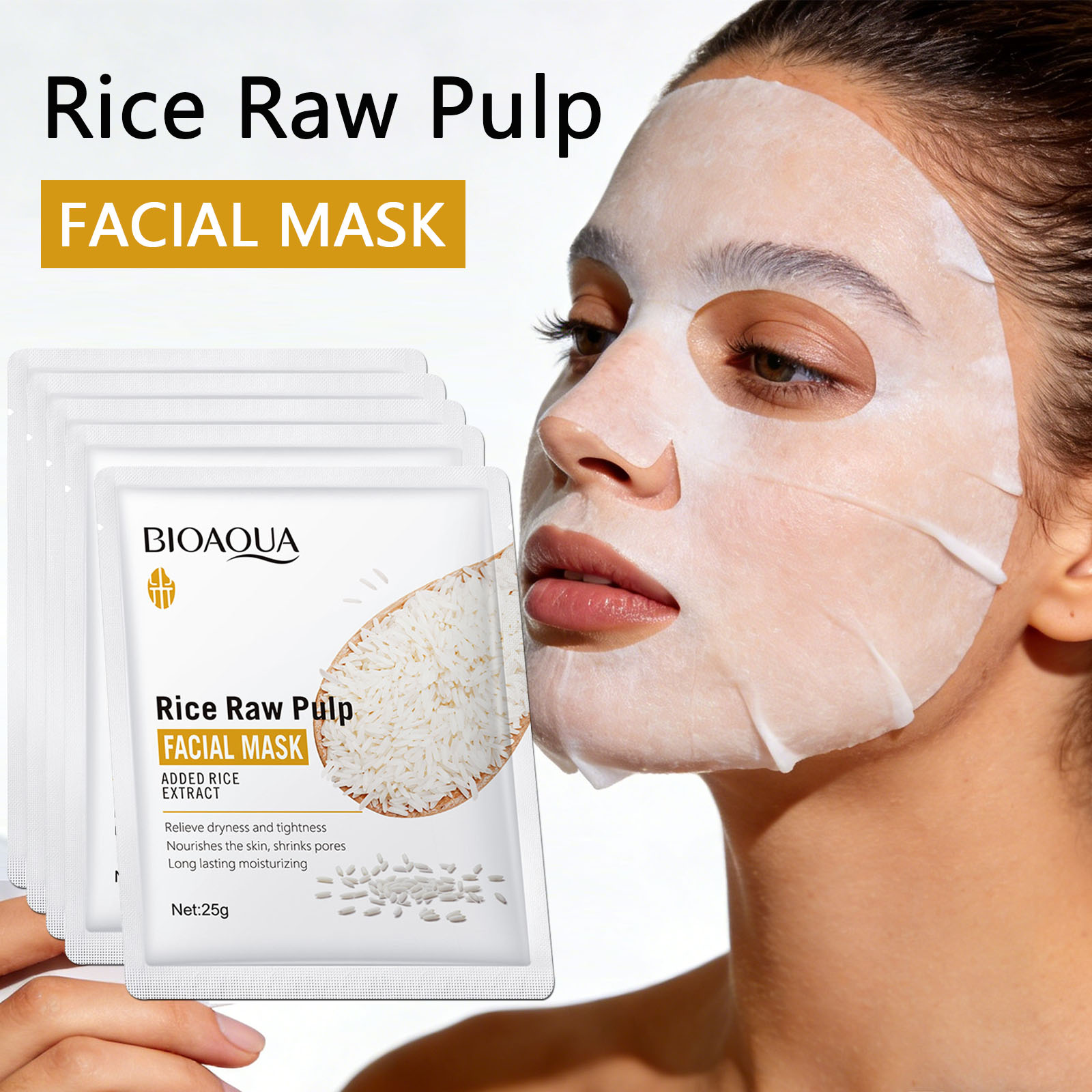 Sheet Face Mask Pack - 1/5/10/20pcs 쌀 생펄프 페이셜 마스크 모이스춰라이징