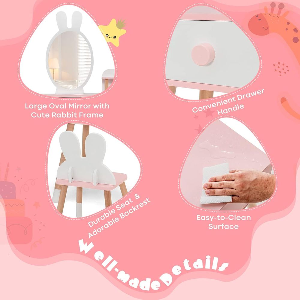 EY 키즈 화장대, 토끼 테마 유아용 원목 화장대 및  - Beauty Makeup Table 리뷰 및 가격