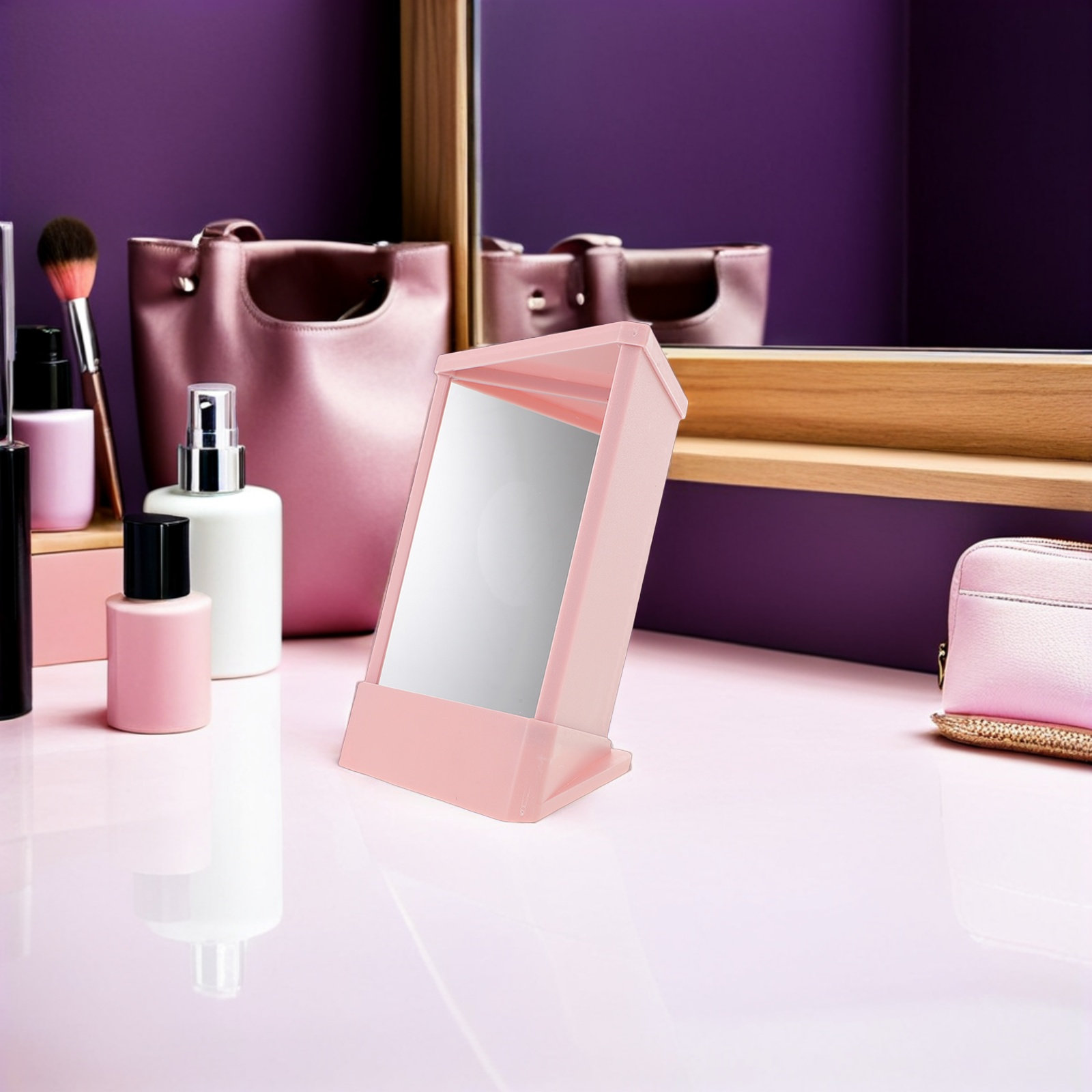 반전되지 않는 실제 이미지를 반영하는 분홍색 화장 거울 - Beauty Makeup Table 리뷰 및 가격