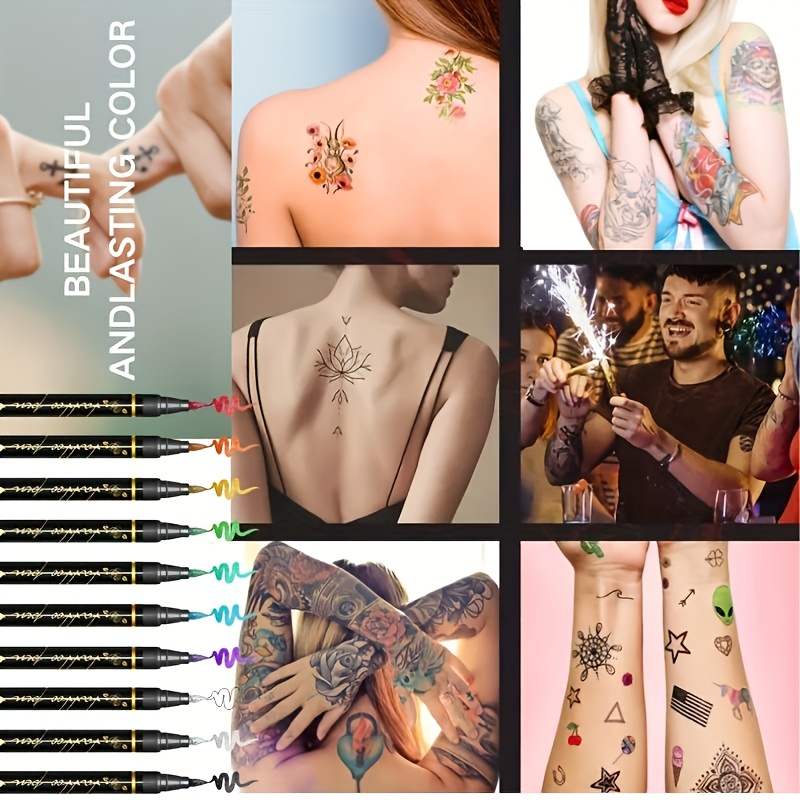 임시 문신 마커 세트 10가지 색상과 59개의 재사용  - Beauty Makeup Pictures 리뷰 및 가격