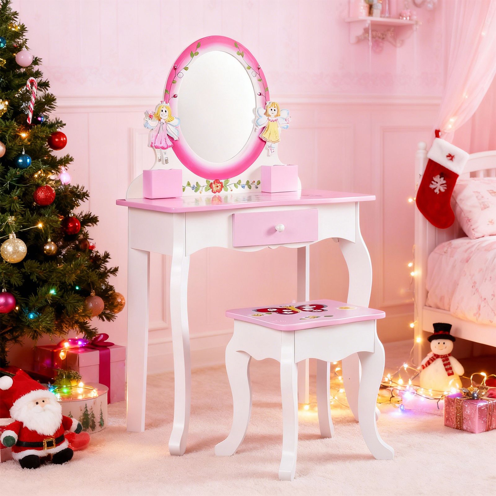 어린이 화장대 세트 꽃무늬 나무 화장대 공주님 테이블  - Beauty Makeup Table 리뷰 및 가격