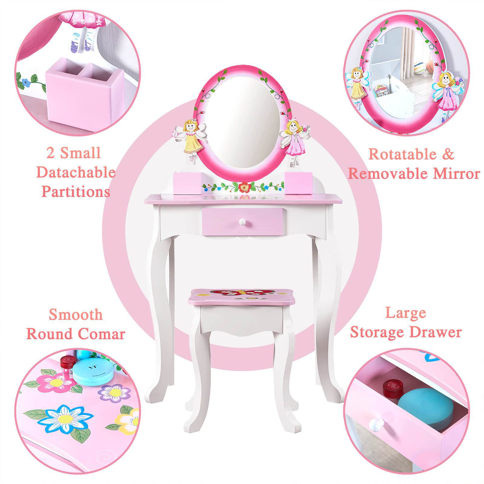어린이 화장대 세트 꽃무늬 나무 화장대 공주님 테이블  - Beauty Makeup Table 리뷰 및 가격