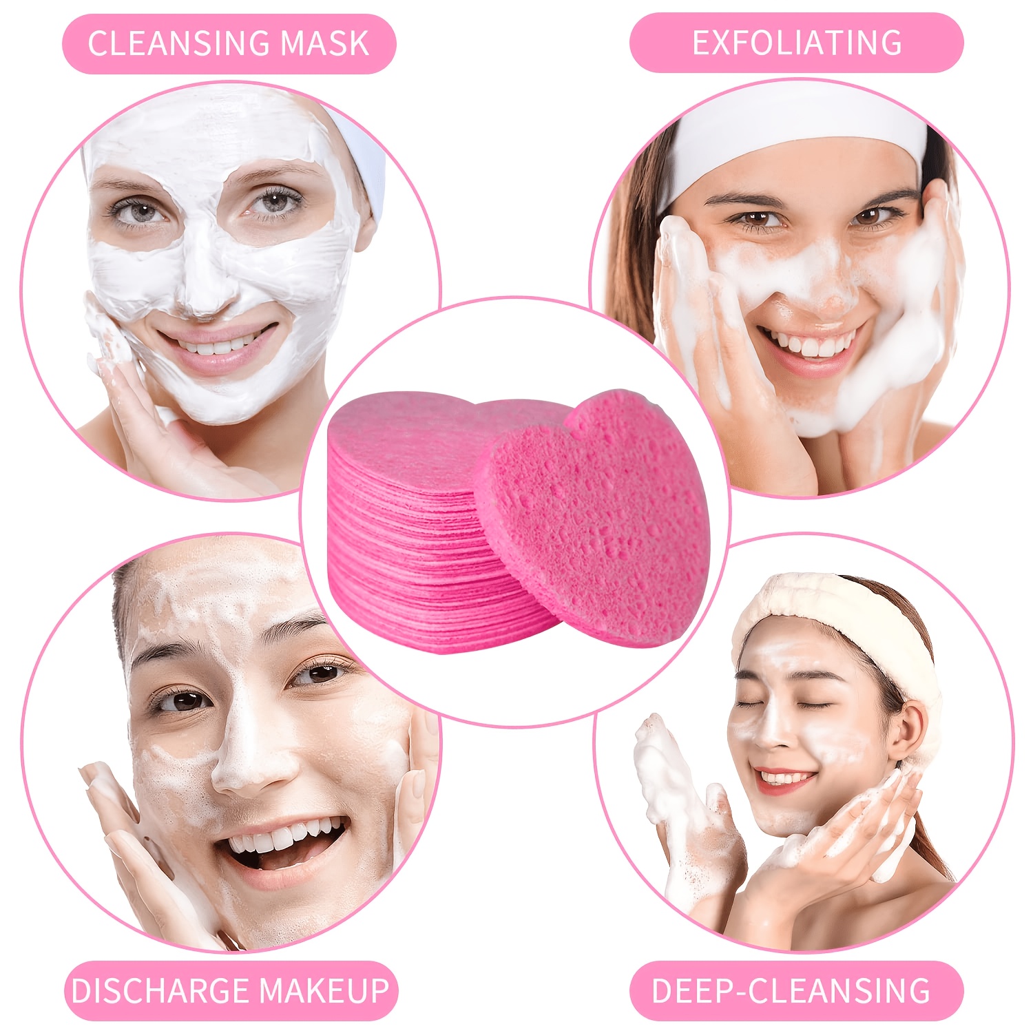 50개입 하트 모양 압축 세안 퍼프 재사용 가능한 스펀 - Beauty Makeup Store 리뷰 및 가격